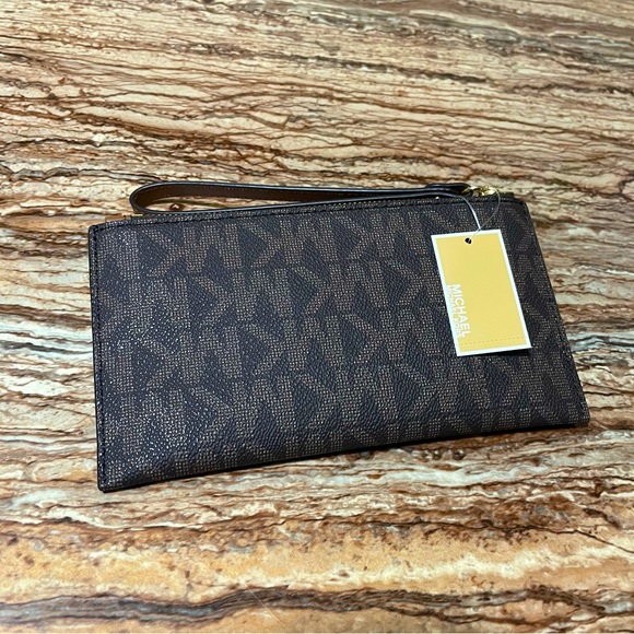 Michael Kors Wristlet Wallet Brown “MK” Monogram Logo - Picture 3 of 5